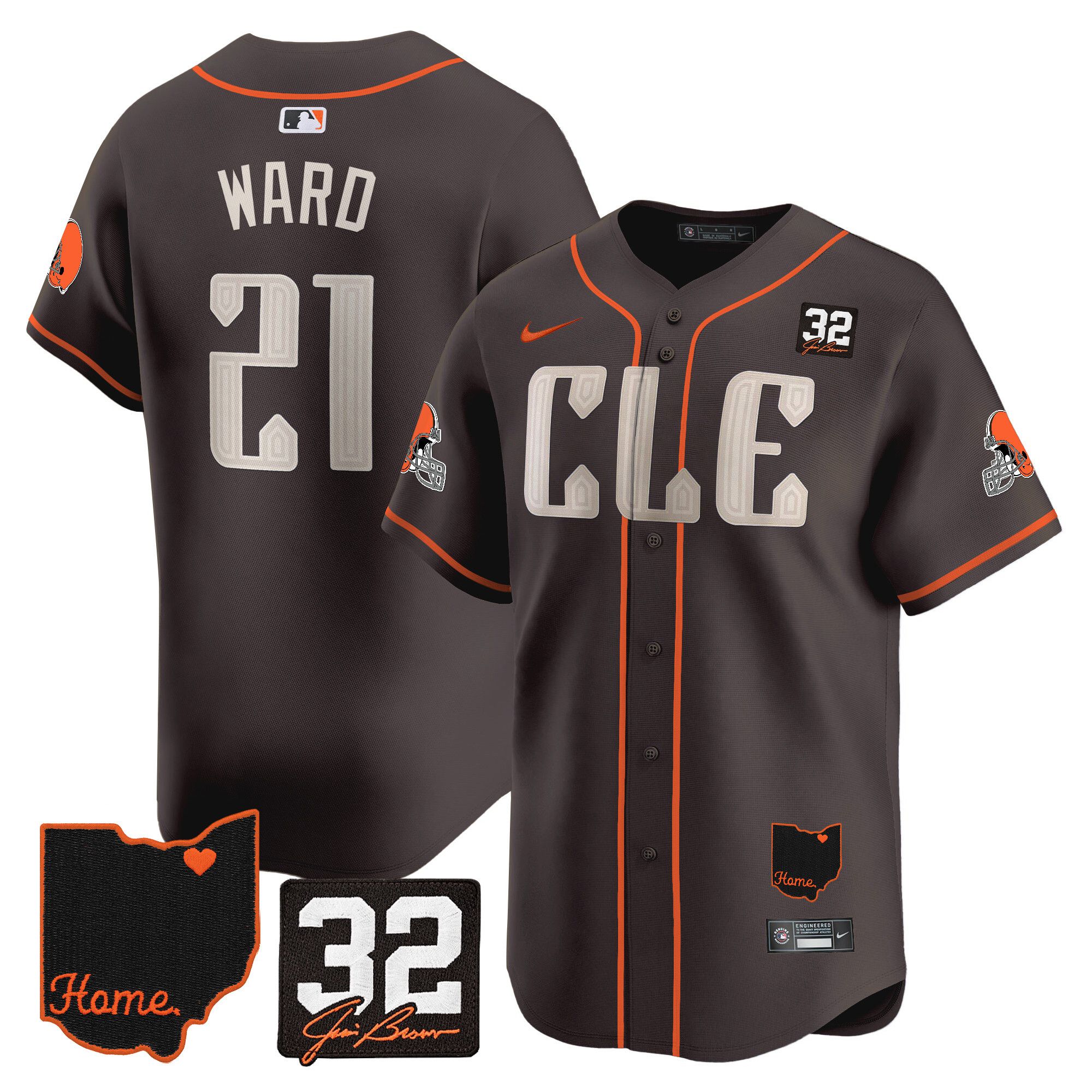 Men Cleveland Browns 21 Ward Brown Home Patch Vapor Premier Limited 2024 Nike NFL Jersey